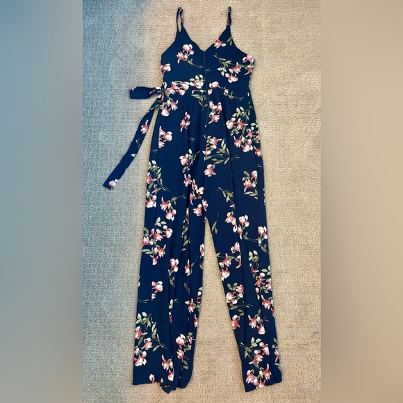 Trac Blue and Pink Floral Jumpsuit with Wrap Style - Picture 2 of 4